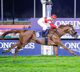 Dannon Decile winning the Sheena Classic at Meydan on Saturday